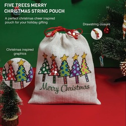 Jute Cottage Five Trees Merry Christmas String Pouch 11x9 - A-197